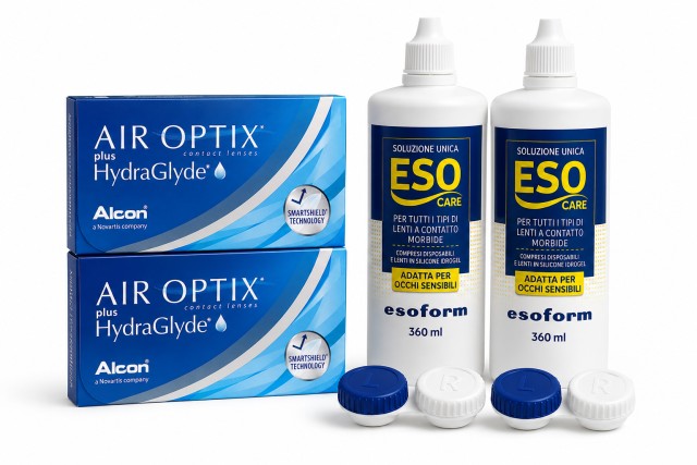 2 Air Optix Plus Hydraglyde Μηνιαίοι Φακοί Επαφής 6τμχ+2 ESO 360ML